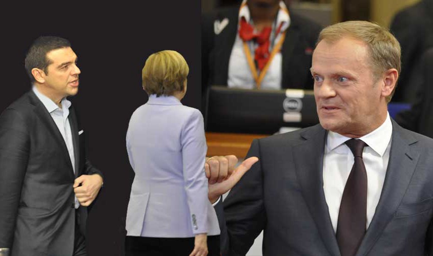 Alexis Tsipras, Angela Merkel, Donald Tusk  Fotos und Fotocollage (c) Linde Arndt