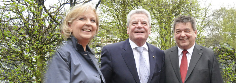 v.l.; Ministerpräsidentin Hannelore Kraft, Bundespräsident Joachim Gauck und Bürgermeister Werner Arndt Foto: (c) Linde Arndt